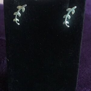 Delicate Leaf Stud Earrings - Silver Tone